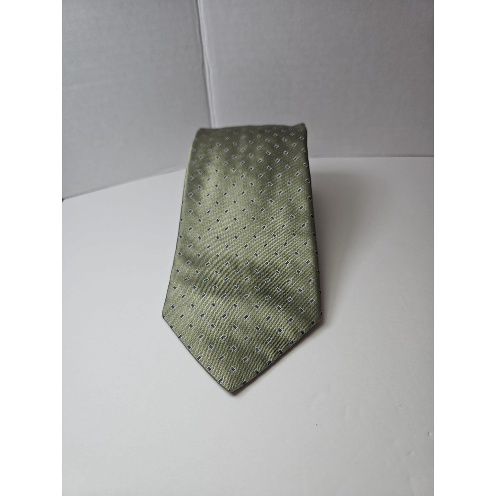 Calvin Klein Silk Tie Woven Green Geometric 100% Skill